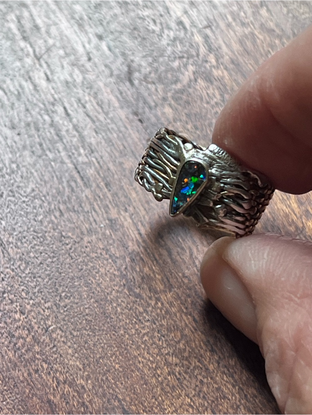 Amazing OOAK handcrafted preloved gold and sterling opal ring - Picture 5 of 15